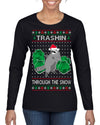 Trashin Through the Snow Funny Trash Panda Raccoon Meme Ugly Christmas Sweater Womens Graphic Long Sleeve T-Shirt
