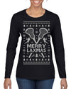 Merry Laxmas Funny Lacrosse Sports LAX Teen Sports Pun Ugly Christmas Sweater Womens Graphic Long Sleeve T-Shirt