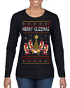 Merry Glizzmas, Funny Glizzy Hot Dog Baby Jesus Catholic Nativity, Fast Food Mustard Condiment Glizzys Humor Ugly Christmas Sweater Womens Graphic Long Sleeve T-Shirt