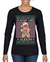 Sleigh Girl Sleigh Funny Trendy Pop Girly Sling Bag Coffee Cup Ugly Christmas Sweater Womens Graphic Long Sleeve T-Shirt