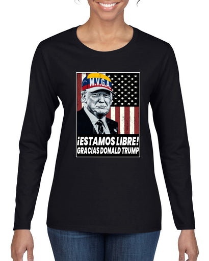Estamos Libre, Gracias Donald Trump Make Venezuela Great Again Sweater, Womens Graphic Long Sleeve T-Shirt