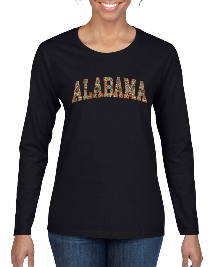 Alabama Camo Fill Orange Outline Sweater, Womens Graphic Long Sleeve T-Shirt