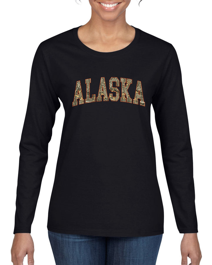 Alaska  Camo Fill Orange Outline Sweater, Womens Graphic Long Sleeve T-Shirt