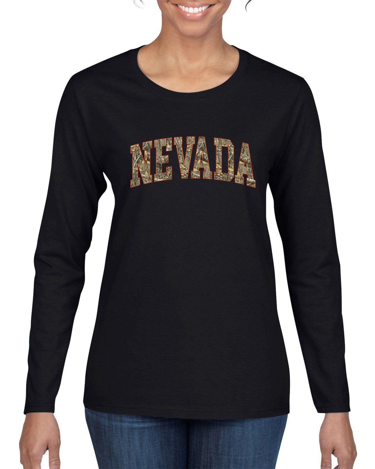 Nevada  Camo Fill Orange Outline Sweater, Womens Graphic Long Sleeve T-Shirt