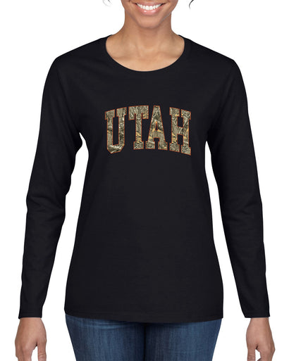 Utah  Camo Fill Orange Outline Sweater, Womens Graphic Long Sleeve T-Shirt