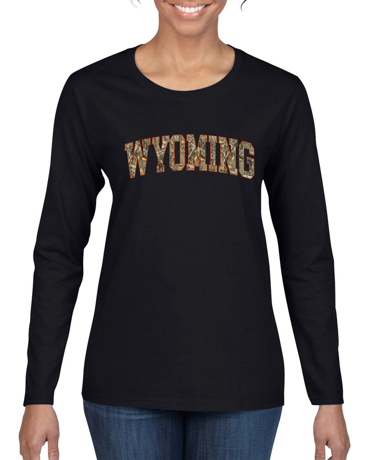 Wyoming  Camo Fill Orange Outline Sweater, Womens Graphic Long Sleeve T-Shirt