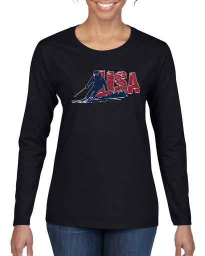 USA Winter Team Sports Fan Collection | USA Skier Sweater, Womens Graphic Long Sleeve T-Shirt