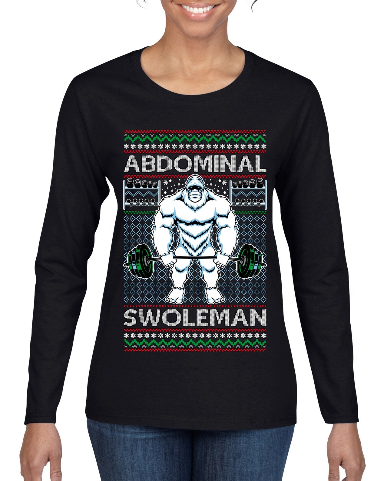 Abdominal Swoleman Fitness Yeti Ugly Christmas Sweater Womens Graphic Long Sleeve T-Shirt