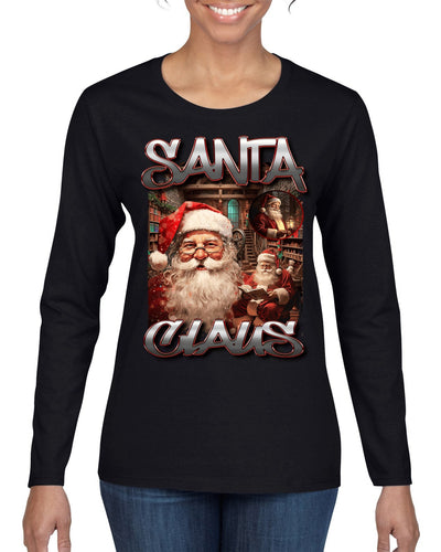 Santa Claus Bootleg Rap Music Style Ugly Christmas Sweater Womens Graphic Long Sleeve T-Shirt