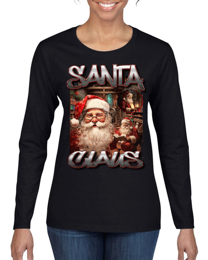 Santa Claus Bootleg Rap Music Style Ugly Christmas Sweater Womens Graphic Long Sleeve T-Shirt