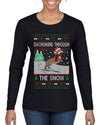 Dachshund Through The Snow, Cute Dog Christmas Sweater, Ugly Christmas Sweater Womens Graphic Long Sleeve T-Shirt