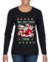 Milk And Cookie Time Christmas Sweater, Ugly Christmas Sweater Womens Graphic Long Sleeve T-Shirt