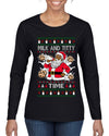 Milk And Titty Time Christmas Sweater, Ugly Christmas Sweater Womens Graphic Long Sleeve T-Shirt