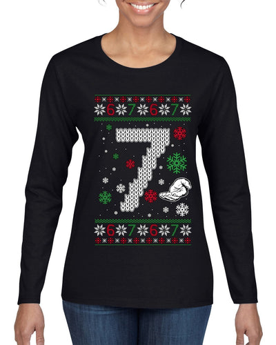 Christmas 7 Meme, Ugly Christmas Sweater Womens Graphic Long Sleeve T-Shirt