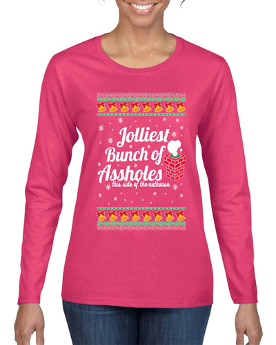 Jolliest Bunch of Assholes Xmas Movie Ugly Christmas Sweater Womens Graphic Long Sleeve T-Shirt