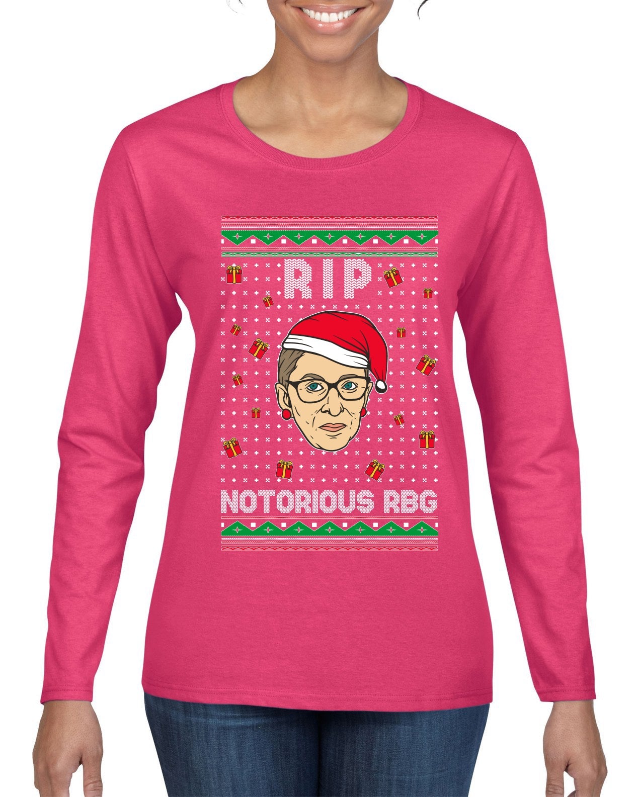 RIP Notorious RBG Ruth Bader Ginsburg Ugly Christmas Sweater Womens Graphic Long Sleeve T-Shirt