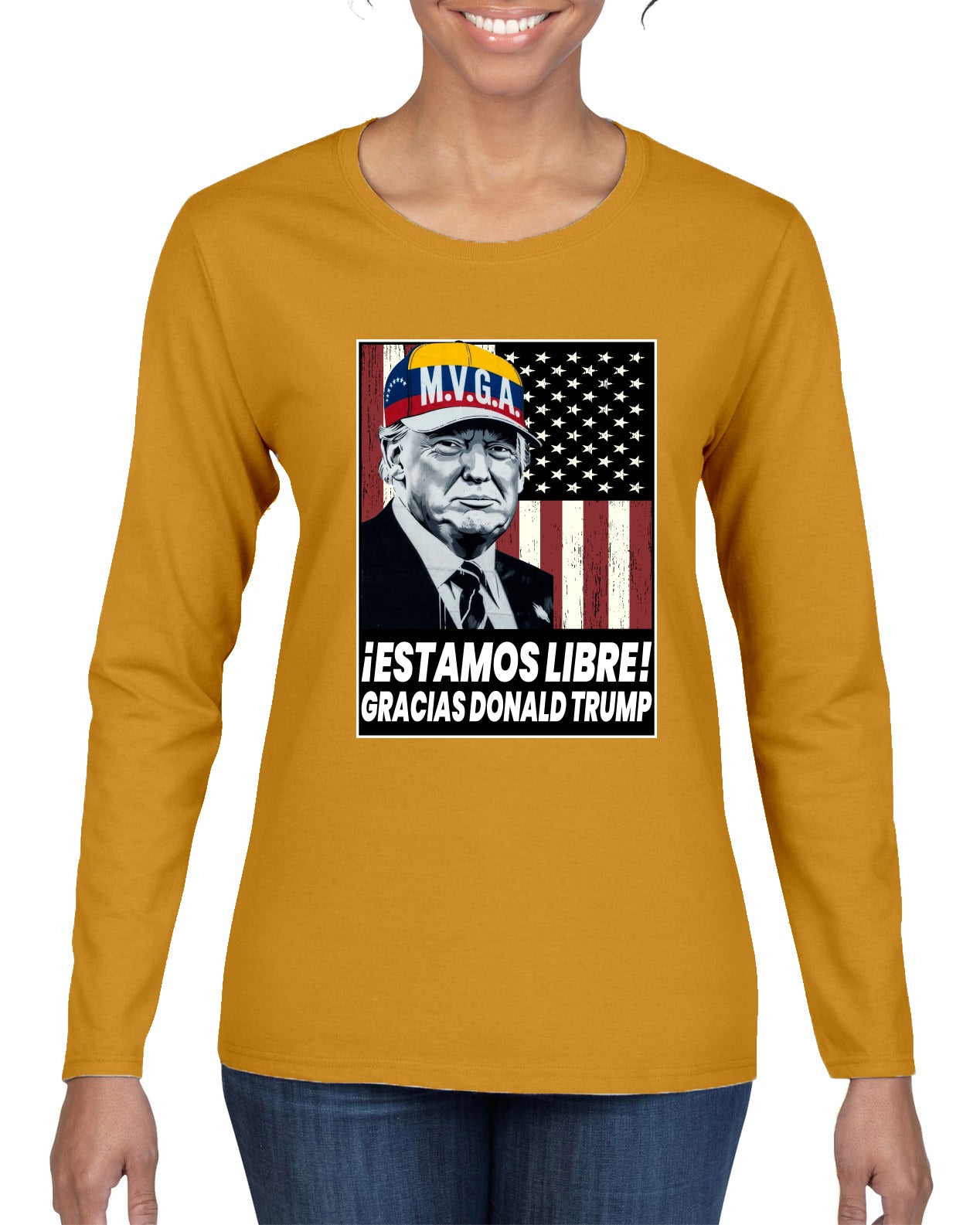 Estamos Libre, Gracias Donald Trump Make Venezuela Great Again Sweater, Womens Graphic Long Sleeve T-Shirt