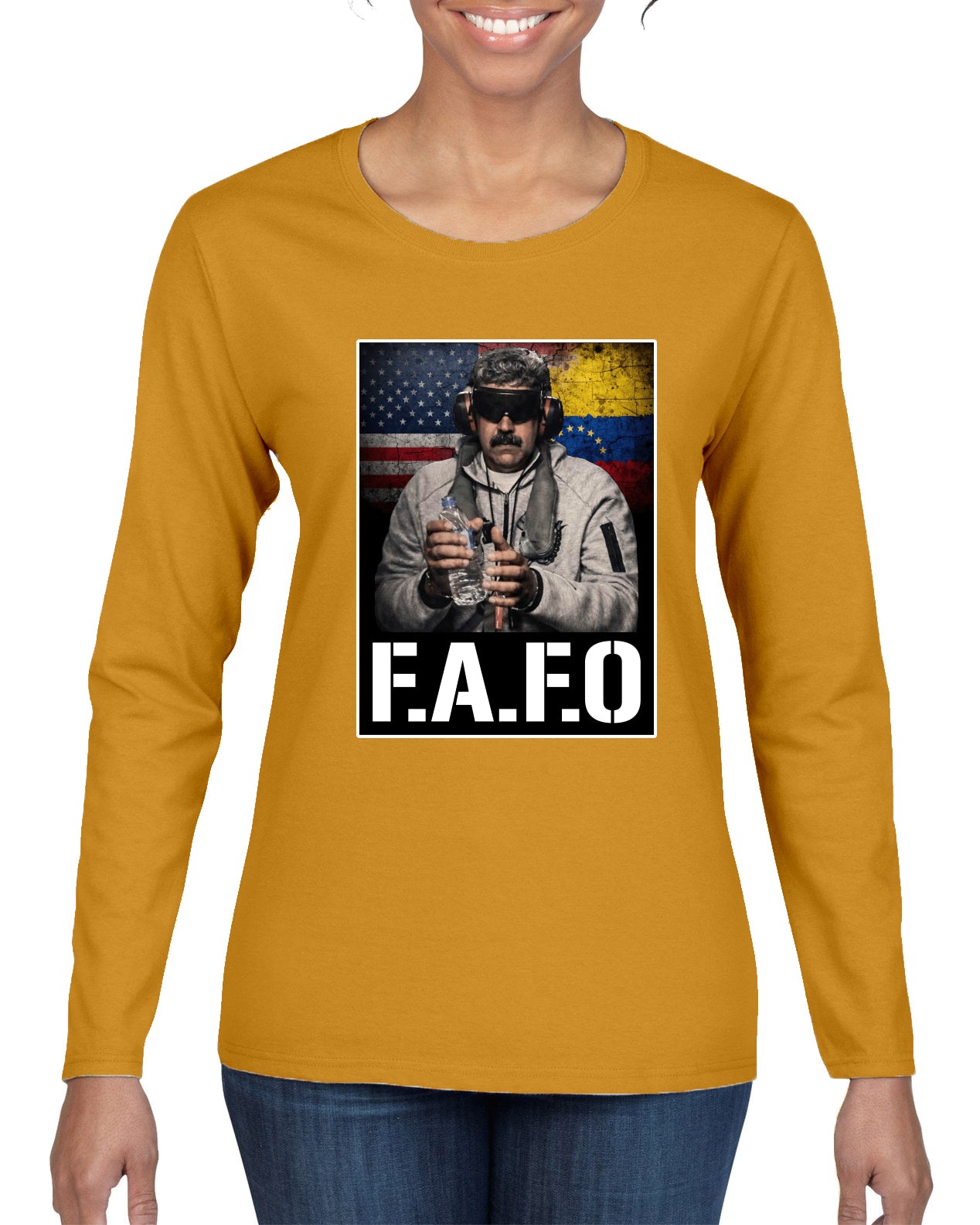 Venezuelan Dictator Maduro Captured F Around Find Out Sweater, Womens Graphic Long Sleeve T-Shirt