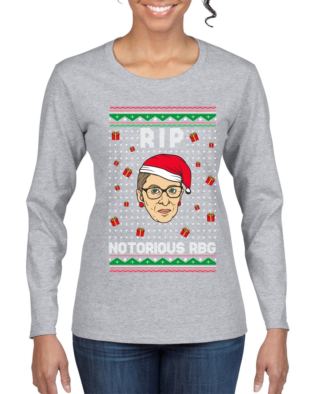 RIP Notorious RBG Ruth Bader Ginsburg Ugly Christmas Sweater Womens Graphic Long Sleeve T-Shirt