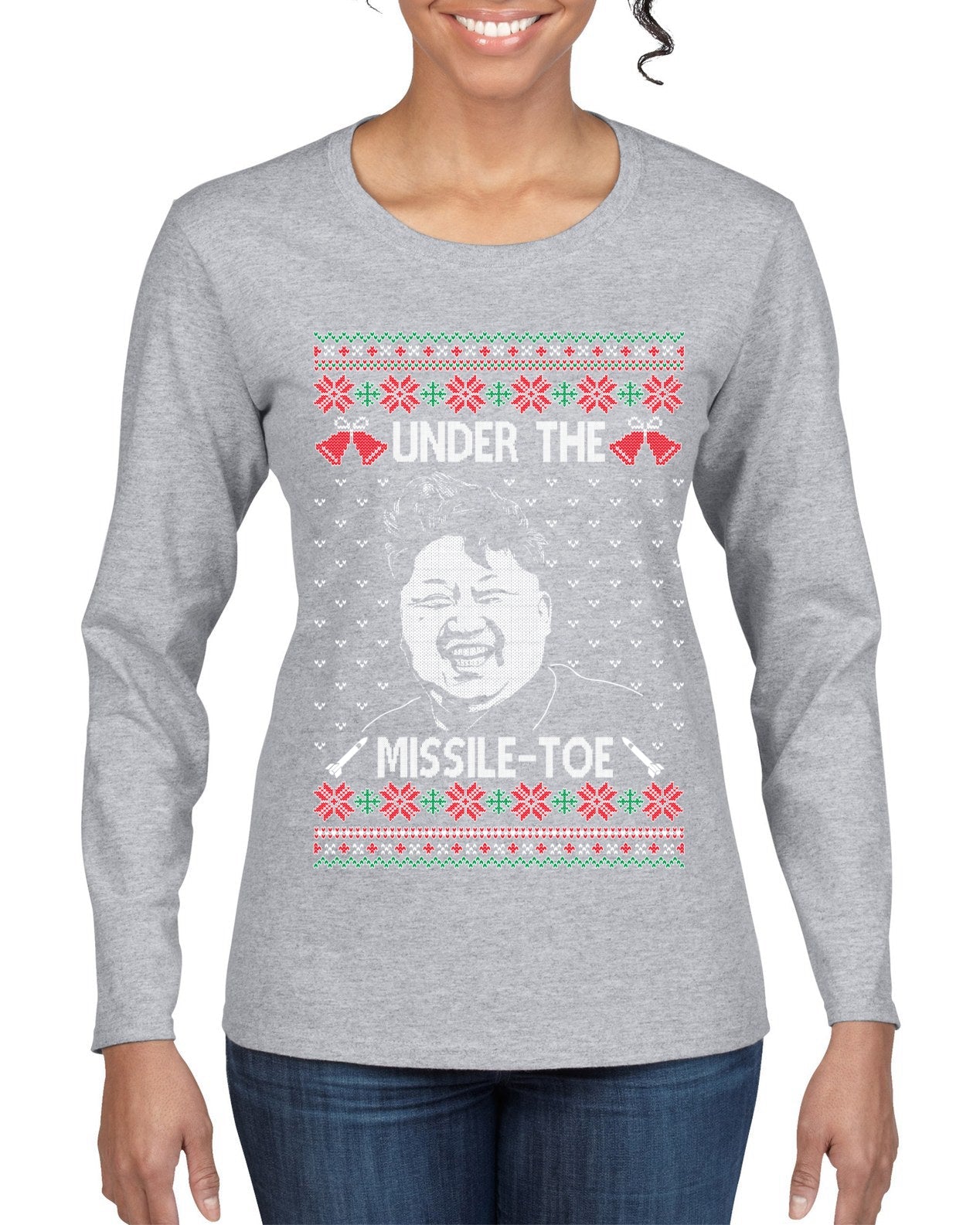 Under The Missle Toe Ugly Christmas Sweater Womens Graphic Long Sleeve T-Shirt