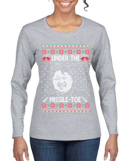 Under The Missle Toe Ugly Christmas Sweater Womens Graphic Long Sleeve T-Shirt
