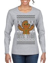 Bite This, Funny Gingerbread Cookie Offensive Inappropriate Middle Finger, F U Ginger Bread Dirty Novelty Xmas Ugly Christmas Sweater Womens Graphic Long Sleeve T-Shirt