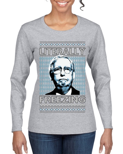 Literally Freezing McConnell Senator  Ugly Christmas Sweater Womens Graphic Long Sleeve T-Shirt