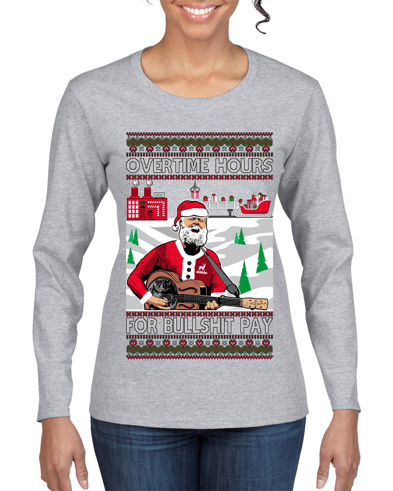 Overtime Hours Rich Men North of Richmond Ugly Christmas Sweater Womens Graphic Long Sleeve T-Shirt