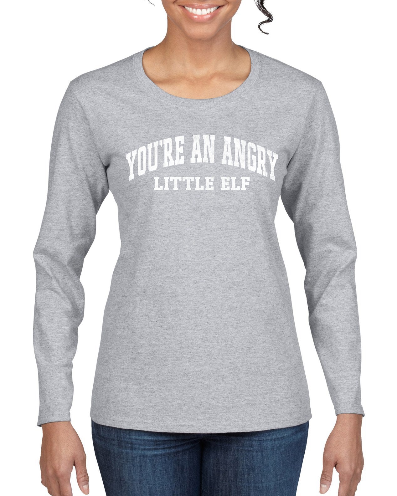 Vintage Movie Quote You're An Angry Little Elf Christmas Womens Graphic Long Sleeve T-Shirt