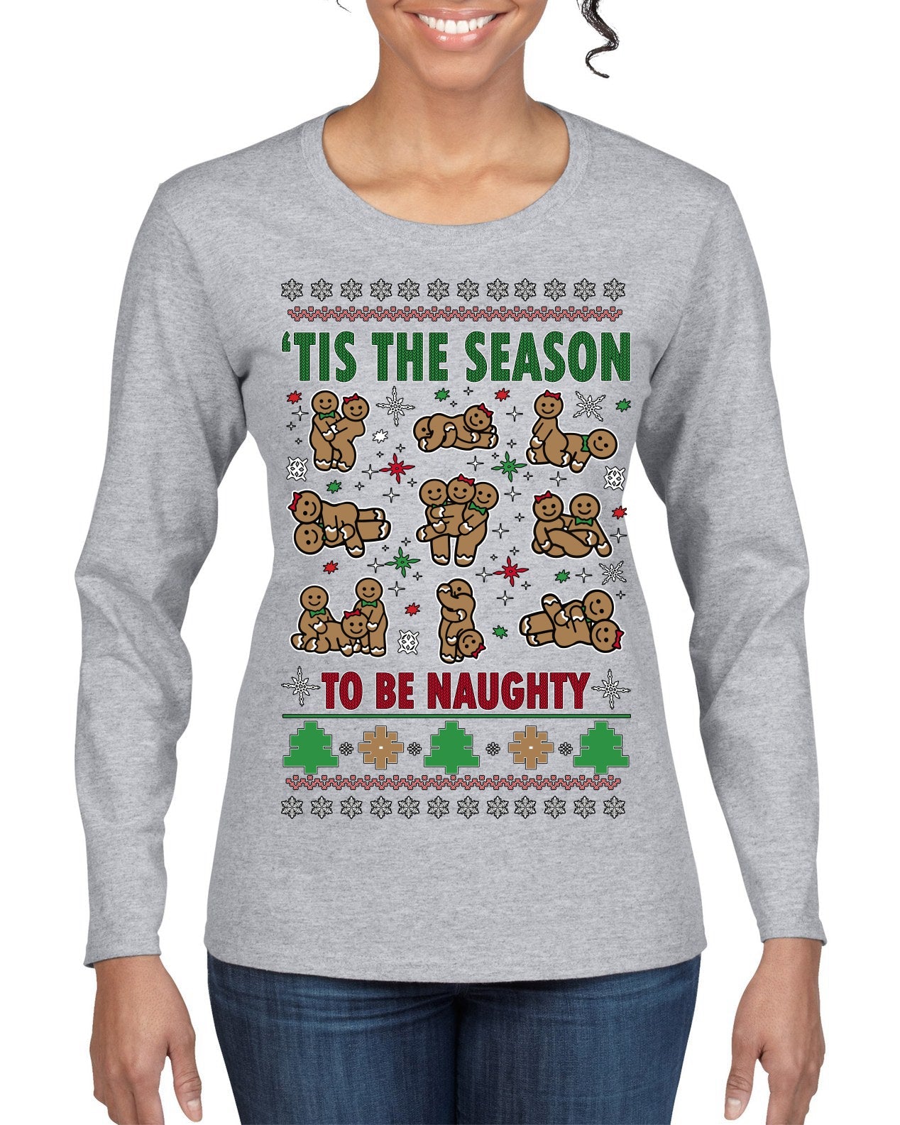 Tis' The Season To Be Naughty Unisex Ugly Christmas Sweater Womens Graphic Long Sleeve T-Shirt