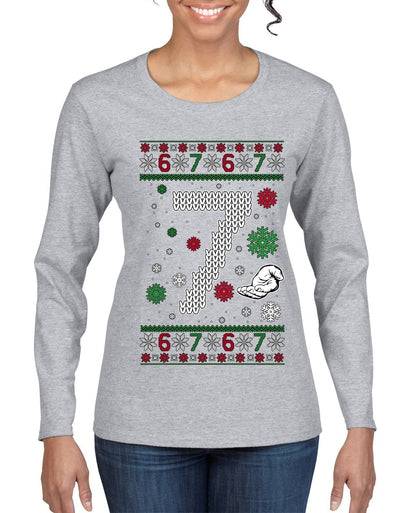 Christmas 7 Meme, Ugly Christmas Sweater Womens Graphic Long Sleeve T-Shirt