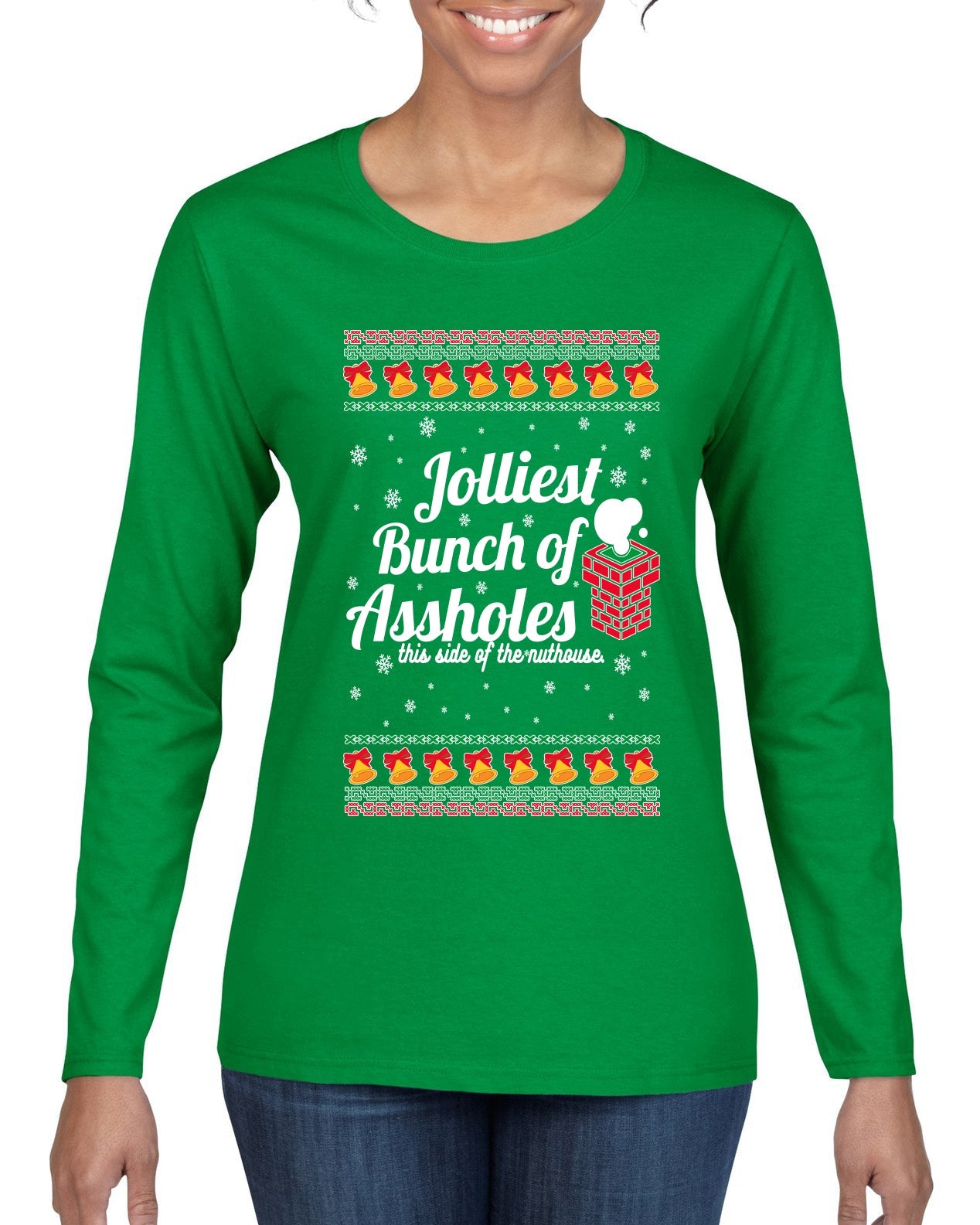 Jolliest Bunch of Assholes Xmas Movie Ugly Christmas Sweater Womens Graphic Long Sleeve T-Shirt