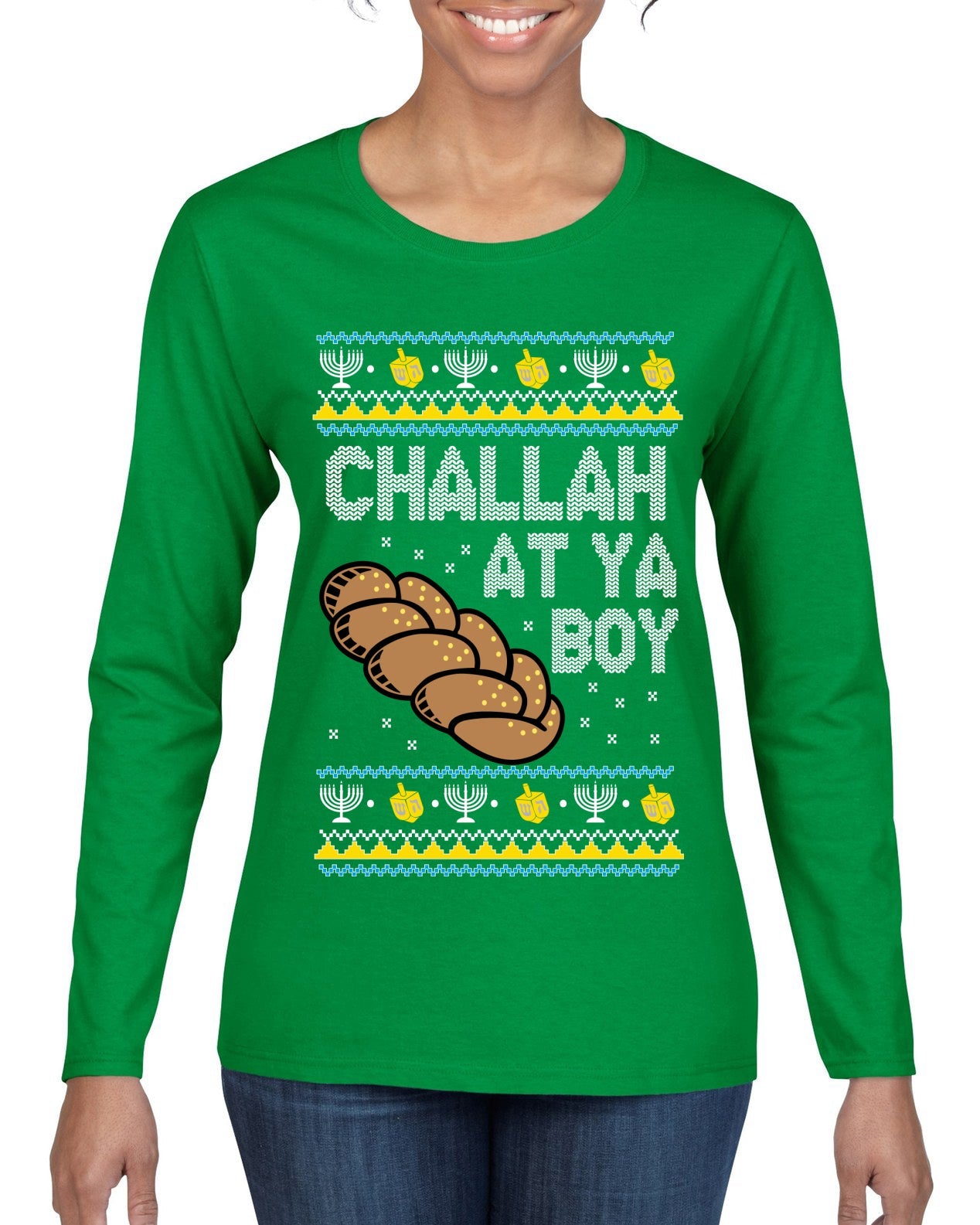 Challah At Ya Boy Ugly Christmas Sweater Womens Graphic Long Sleeve T-Shirt