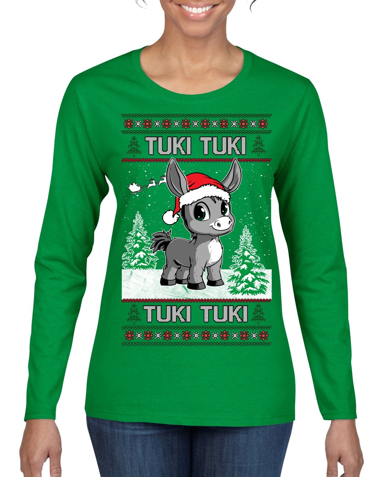 Tuki Tuki Tuki Funny Spanish Music Lyrics Ugly Christmas Sweater Womens Graphic Long Sleeve T-Shirt