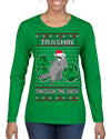 Trashin Through the Snow Funny Trash Panda Raccoon Meme Ugly Christmas Sweater Womens Graphic Long Sleeve T-Shirt