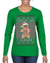 Sleigh Girl Sleigh Funny Trendy Pop Girly Sling Bag Coffee Cup Ugly Christmas Sweater Womens Graphic Long Sleeve T-Shirt
