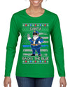Santa Backs The Blue Pro Police Santa Claus Ugly Christmas Sweater Womens Graphic Long Sleeve T-Shirt
