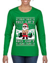 No Lift No Gift Fitness Workout Santa Ugly Christmas Sweater Womens Graphic Long Sleeve T-Shirt