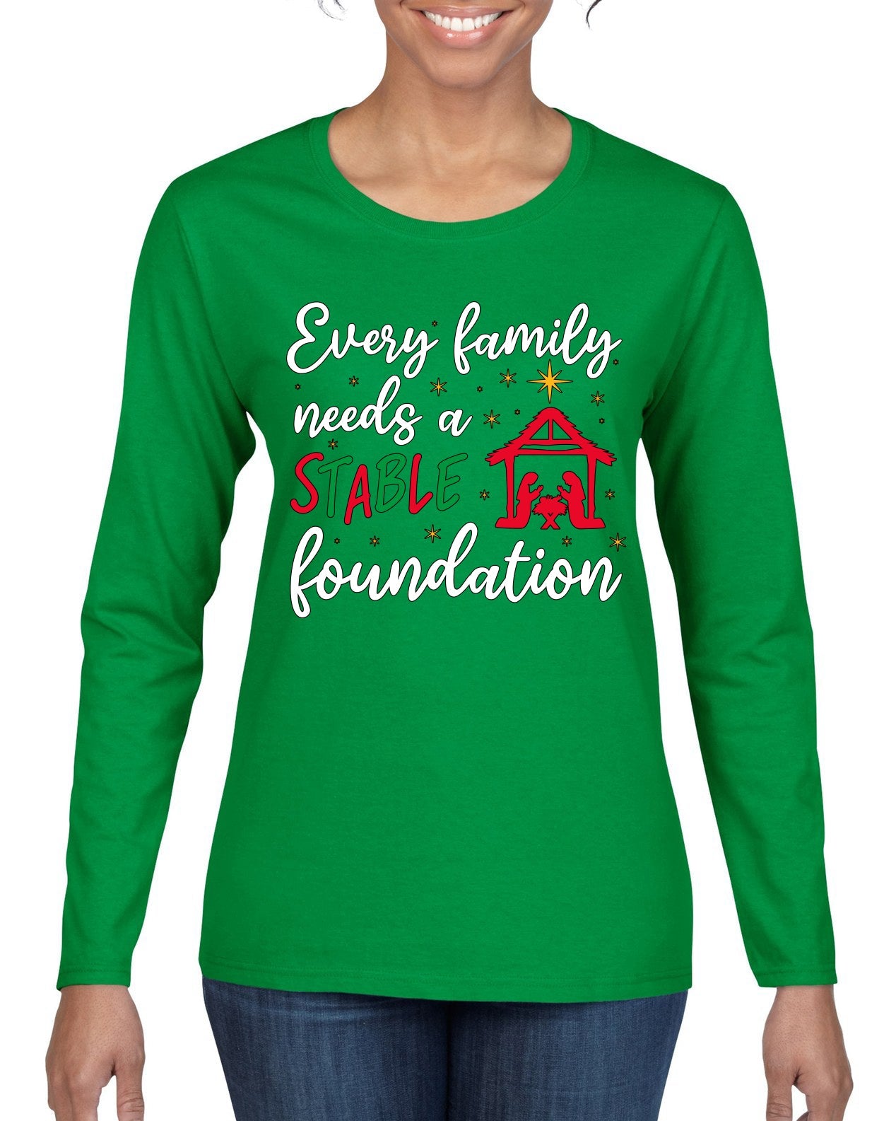 Every Family Needs a Stable Foundation Christmas Womens Graphic Long Sleeve T-Shirt