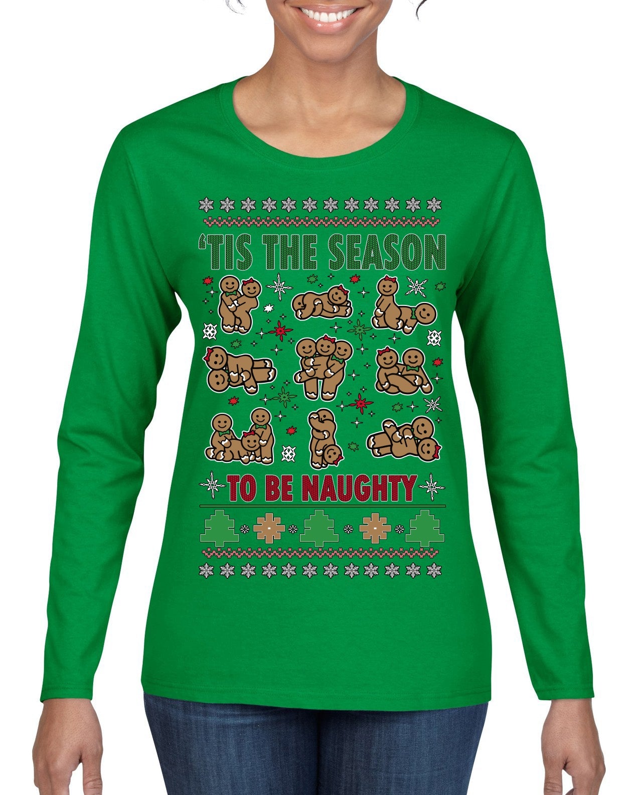 Tis' The Season To Be Naughty Unisex Ugly Christmas Sweater Womens Graphic Long Sleeve T-Shirt