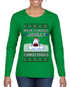 Have a Holly Jawlly Christmas, Cute Shark, Ugly Christmas Sweater Womens Graphic Long Sleeve T-Shirt
