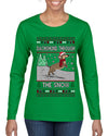 Dachshund Through The Snow, Cute Dog Christmas Sweater, Ugly Christmas Sweater Womens Graphic Long Sleeve T-Shirt