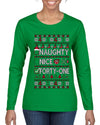 Naughty Nice 41, Ugly Christmas Unisex Sweater List, Extra Festive, Ugly Christmas Sweater Womens Graphic Long Sleeve T-Shirt