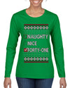 Naughty Nice 41, Simple List, Ugly Christmas Unisex Sweater, Funny Meme, Ugly Christmas Sweater Womens Graphic Long Sleeve T-Shirt