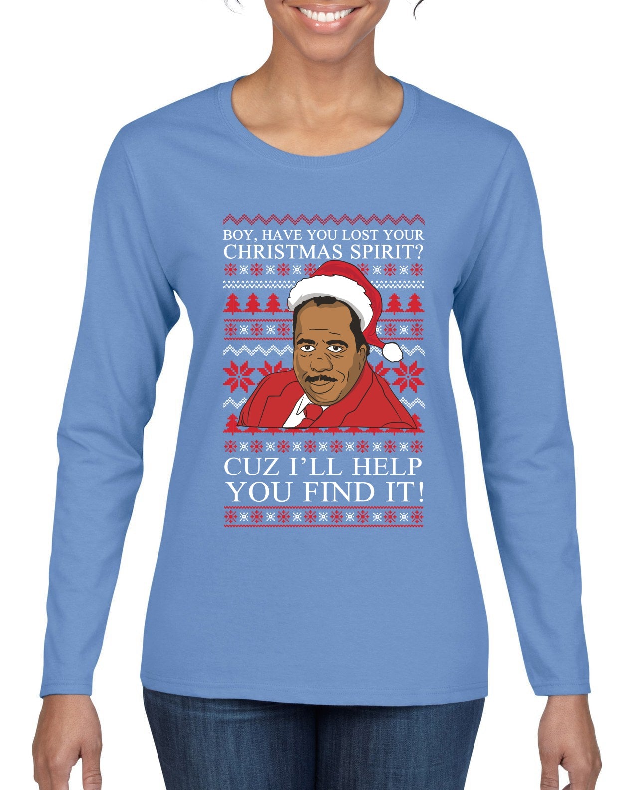 Christmas Spirit I'll Help You Find It Stanley Hudson Ugly Christmas Sweater Womens Graphic Long Sleeve T-Shirt