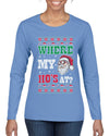 Where my Hos At Santa Funny Ugly Christmas Sweater Womens Graphic Long Sleeve T-Shirt