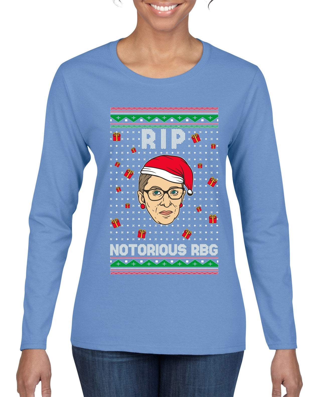 RIP Notorious RBG Ruth Bader Ginsburg Ugly Christmas Sweater Womens Graphic Long Sleeve T-Shirt