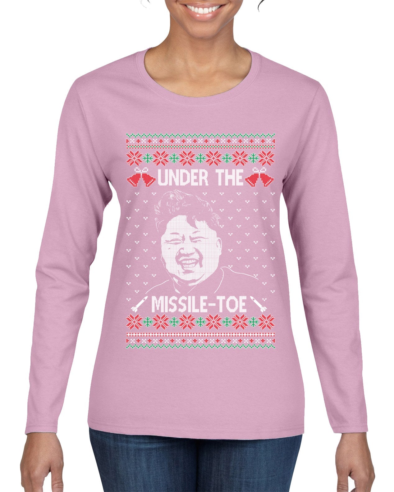 Under The Missle Toe Ugly Christmas Sweater Womens Graphic Long Sleeve T-Shirt