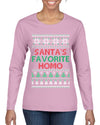 Santa's Favorite Homo Ugly Christmas Sweater Womens Graphic Long Sleeve T-Shirt