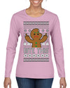 Bite This, Funny Gingerbread Cookie Offensive Inappropriate Middle Finger, F U Ginger Bread Dirty Novelty Xmas Ugly Christmas Sweater Womens Graphic Long Sleeve T-Shirt